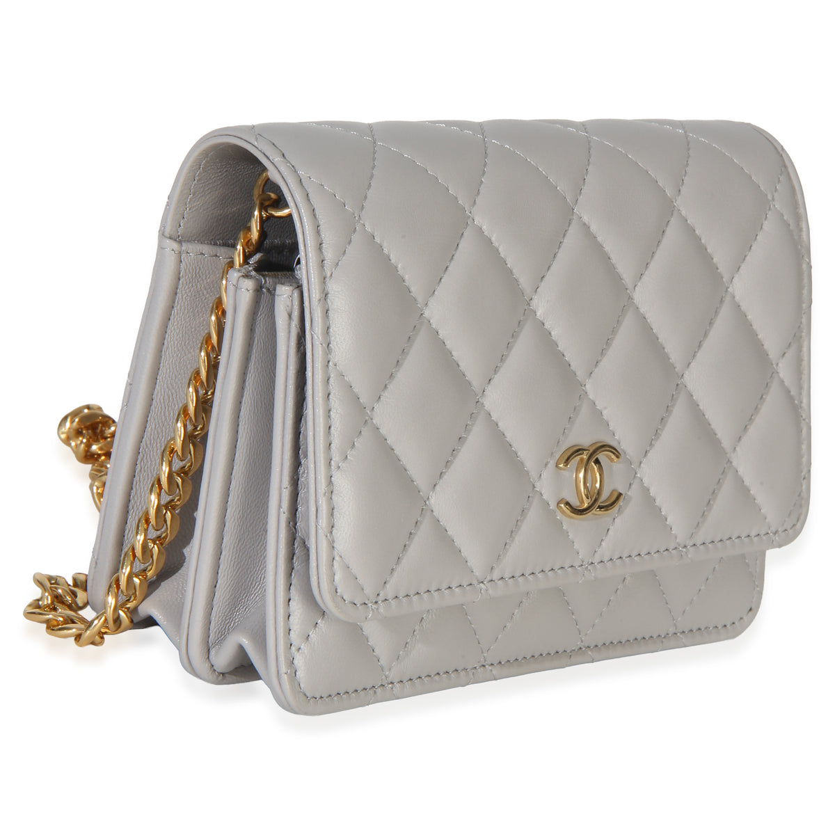 Chanel Grey Quilted Lambskin Jeweled Mini Wallet On Chain Handbag 3