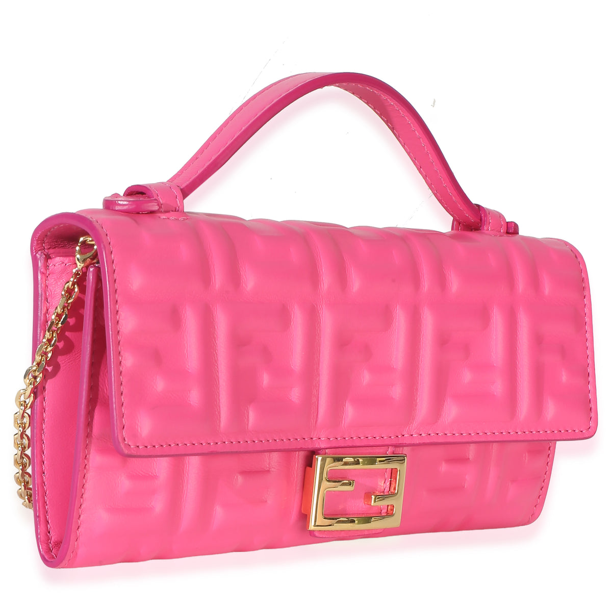 Fendi Pink Nappa Matisse FF Embossed Baguette Continental Wallet With Chain Handbag 3