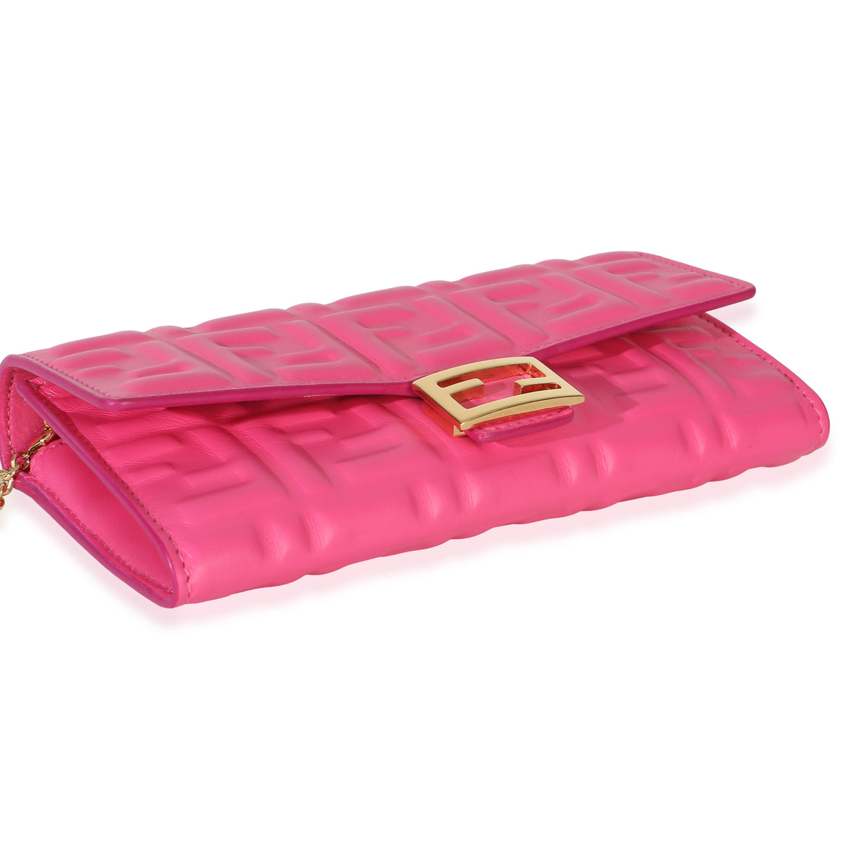 Fendi Pink Nappa Matisse FF Embossed Baguette Continental Wallet With Chain Handbag 5