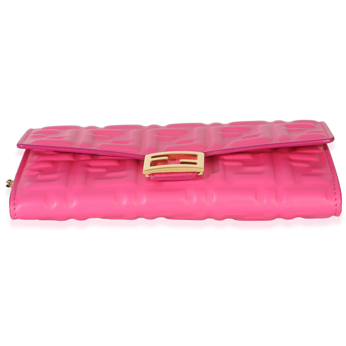 Fendi Pink Nappa Matisse FF Embossed Baguette Continental Wallet With Chain Handbag 6