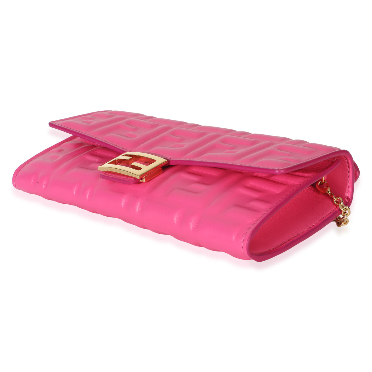 Fendi Pink Nappa Matisse FF Embossed Baguette Continental Wallet With Chain Handbag 7