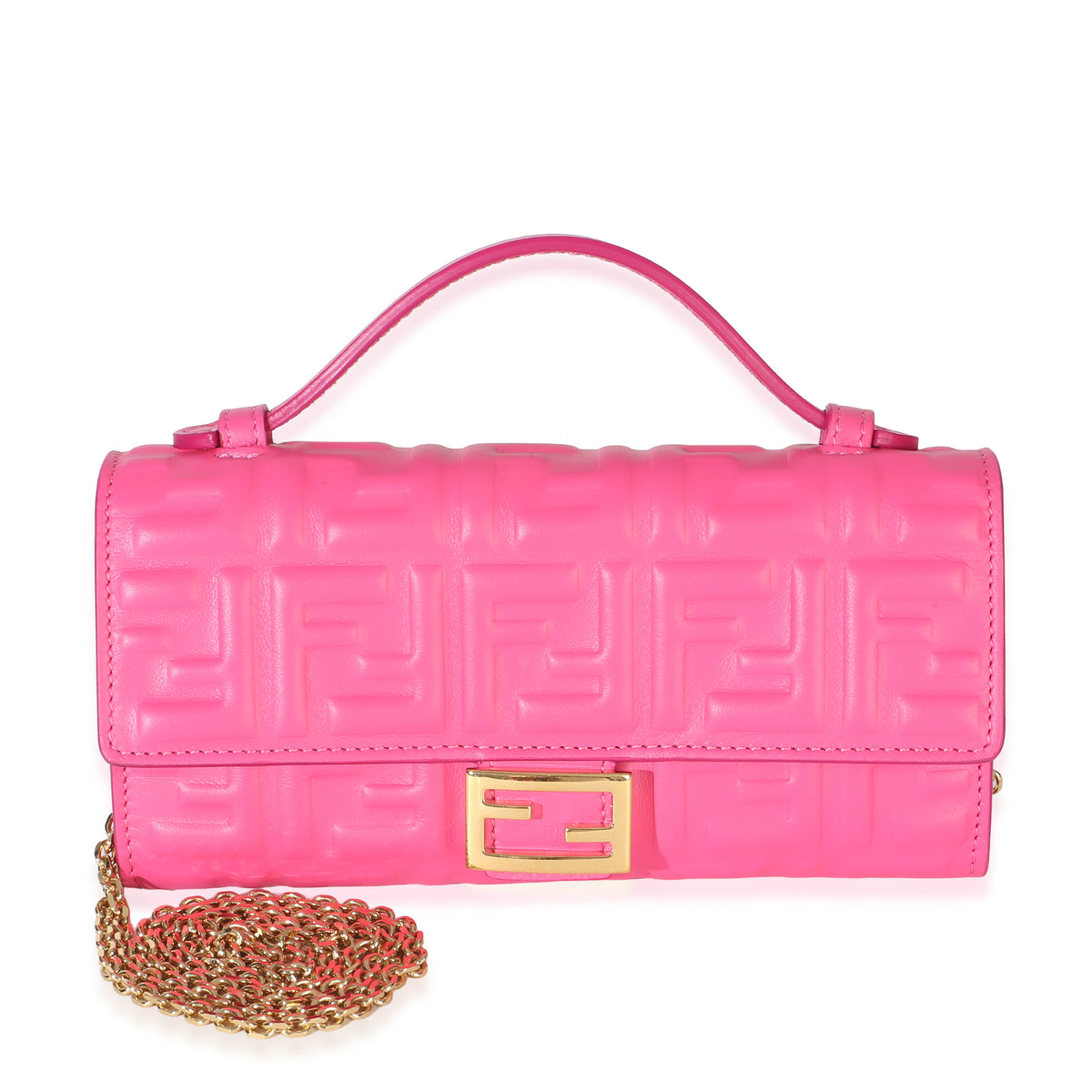 Fendi Pink Nappa Matisse FF Embossed Baguette Continental Wallet With Chain Handbag fv