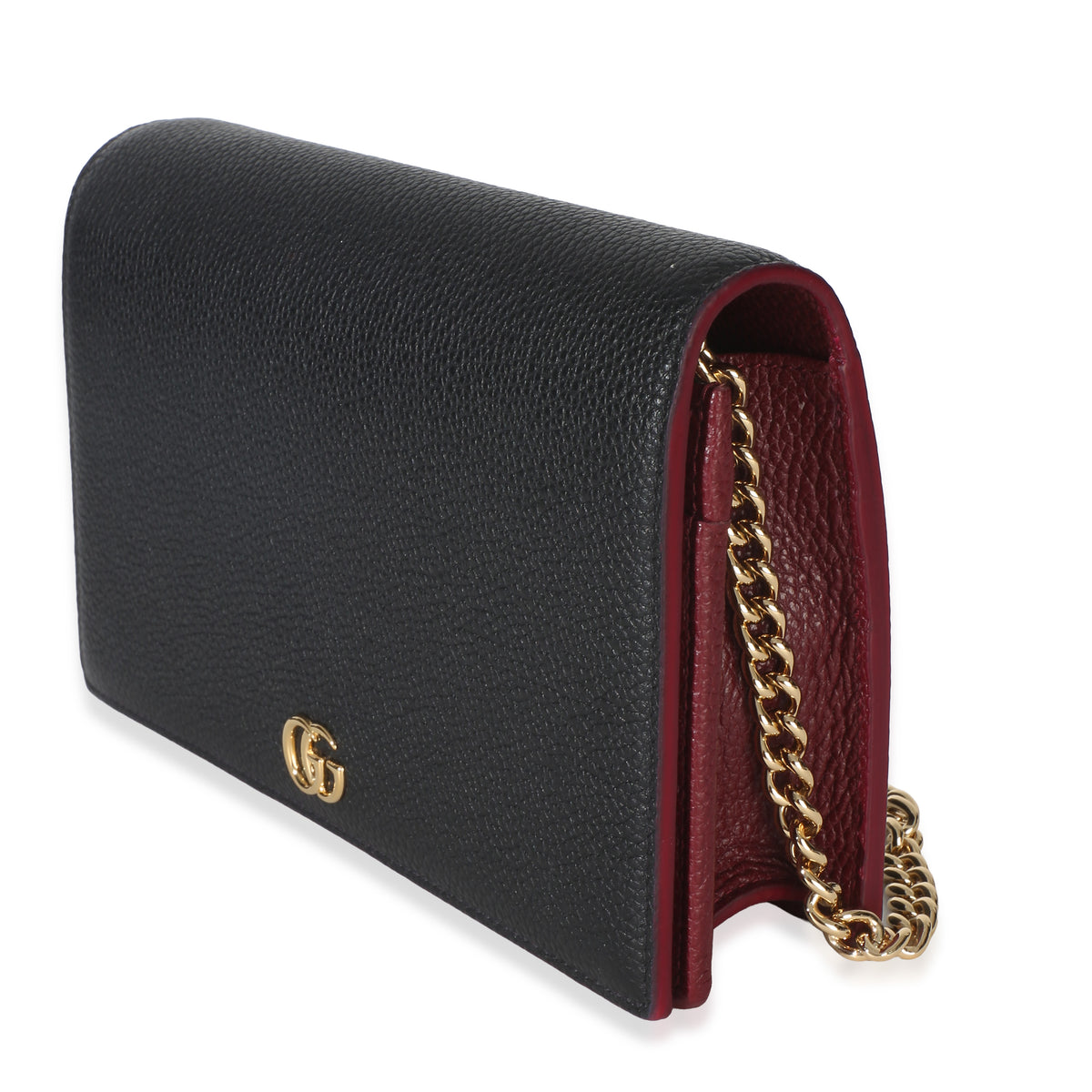 Gucci Black Red Dollar Calfskin GG Chain Wallet Handbag 2