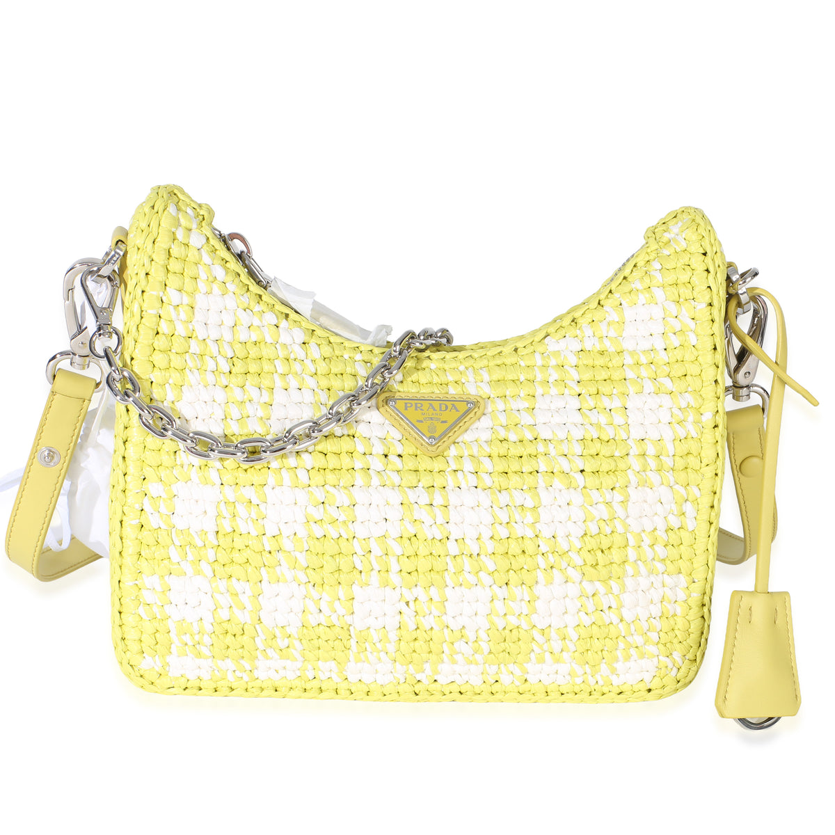 Prada Citron Yellow Yarn Raffia Effect Crochet Mini Re Edition Shoulder Bag Handbag id
