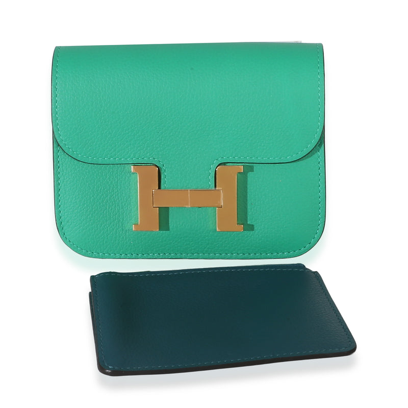Hermès Menthe Vert Bosphore Evercolor Bicolore Constance Slim Wallet GHW Wallet fv