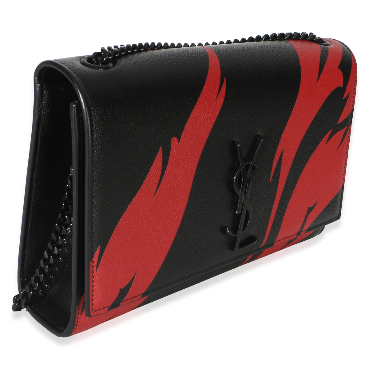 Saint Laurent Black Red Flame Grain De Poudre Medium Kate Chain Bag Handbag 3