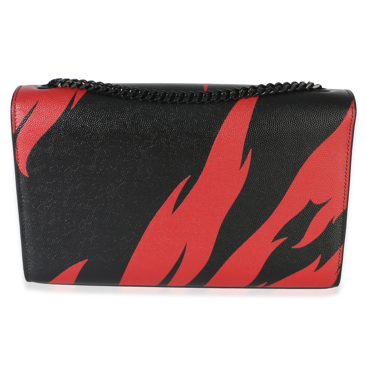 Saint Laurent Black Red Flame Grain De Poudre Medium Kate Chain Bag Handbag 4