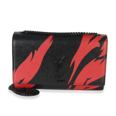 Saint Laurent Black Red Flame Grain De Poudre Medium Kate Chain Bag Handbag fv