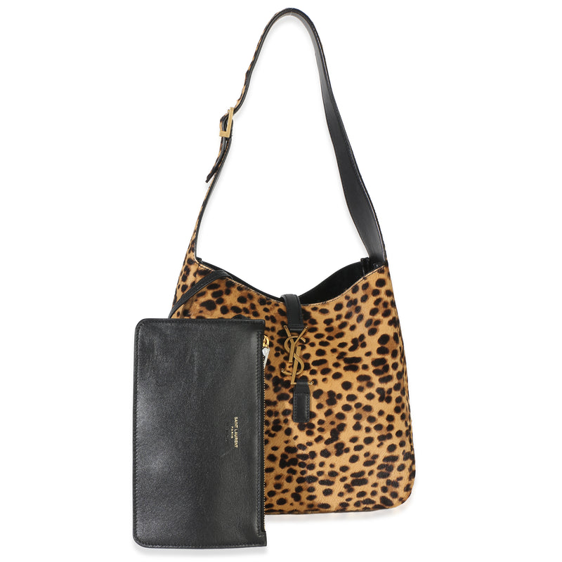 Saint Laurent Brown Pony Hair Nappa Leopard Print Small Le 5 A 7 Soft Hobo Handbag fv