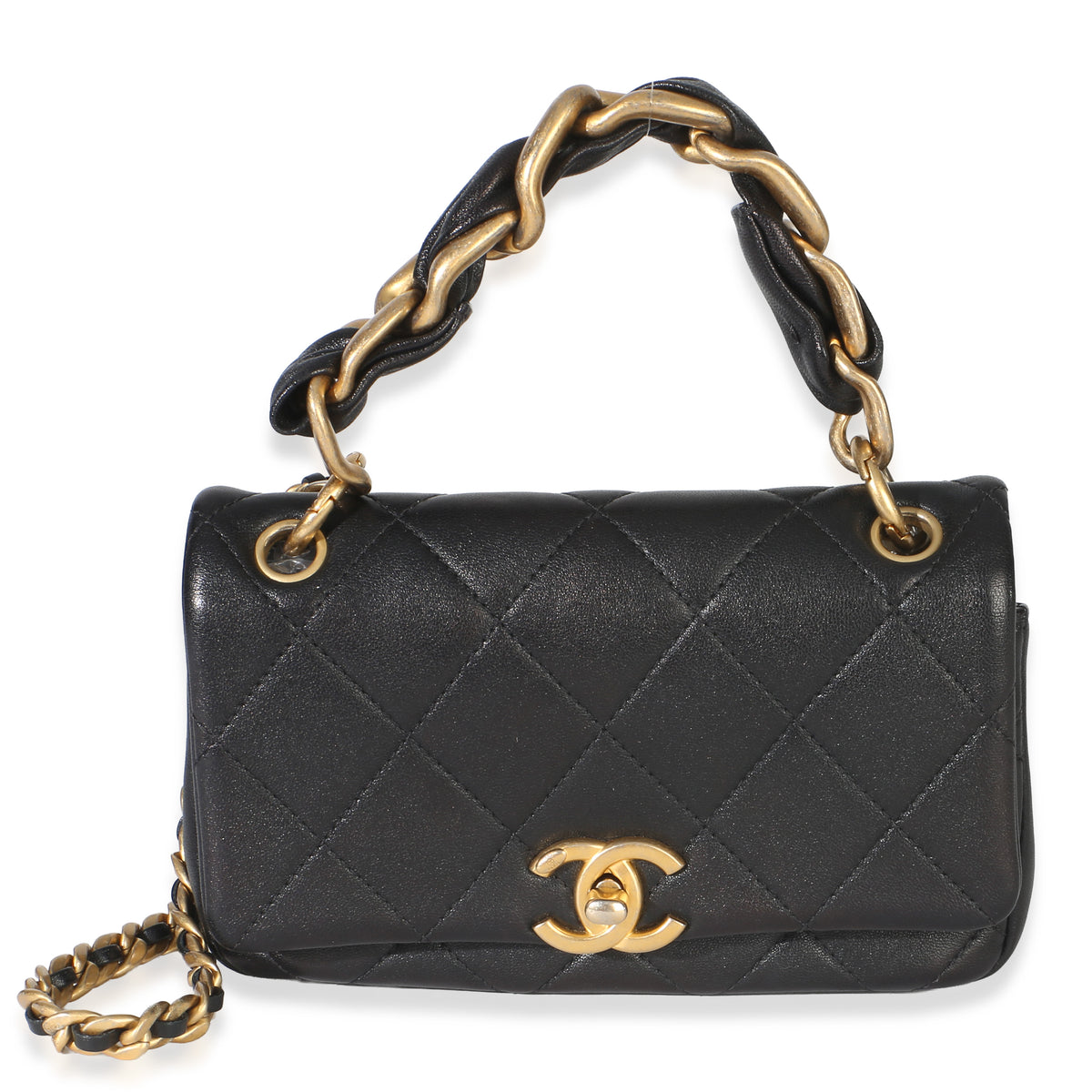 Chanel Black Quilted Lambkin Small Chain Is More Flap Bag Handbag fv