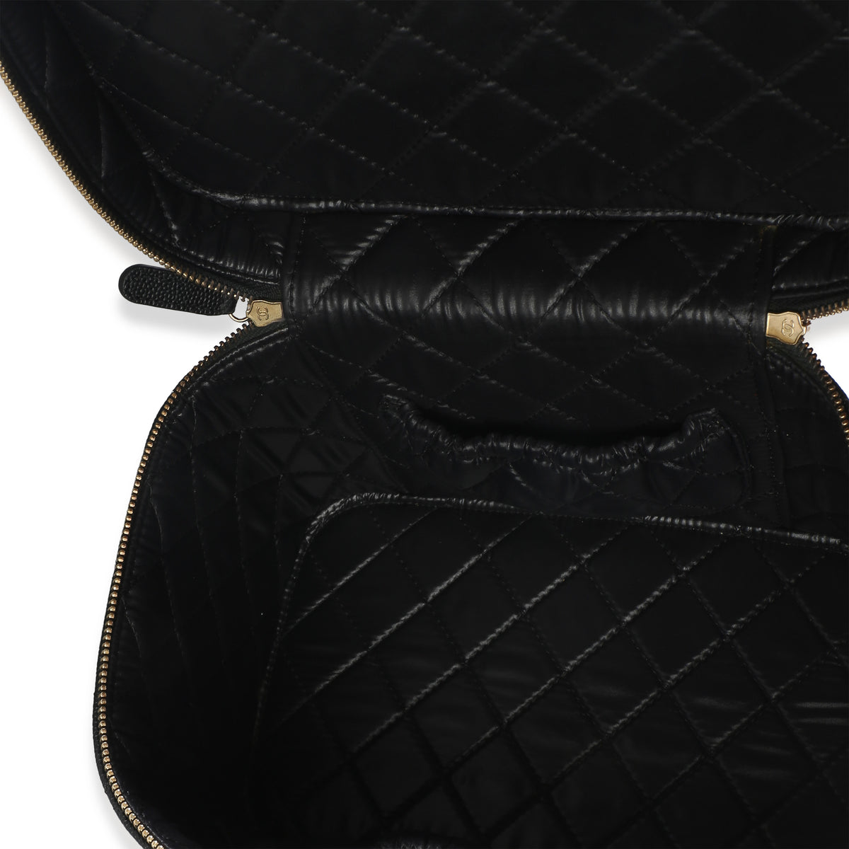 Chanel Black Quilted Caviar Large Vanity Pouch Handbag 8