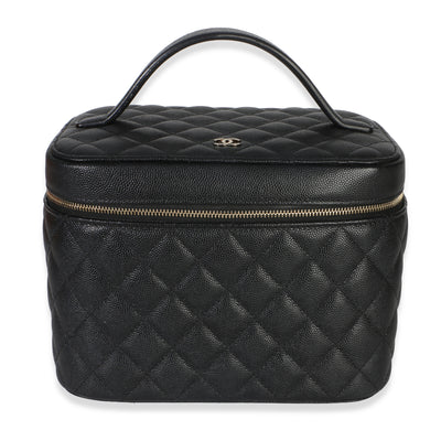 Chanel Black Quilted Caviar Large Vanity Pouch Handbag fv
