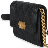 Chanel Black Quilted Caviar Boy Card Holder On Chain Handbag 2