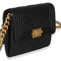 Chanel Black Quilted Caviar Boy Card Holder On Chain Handbag 3