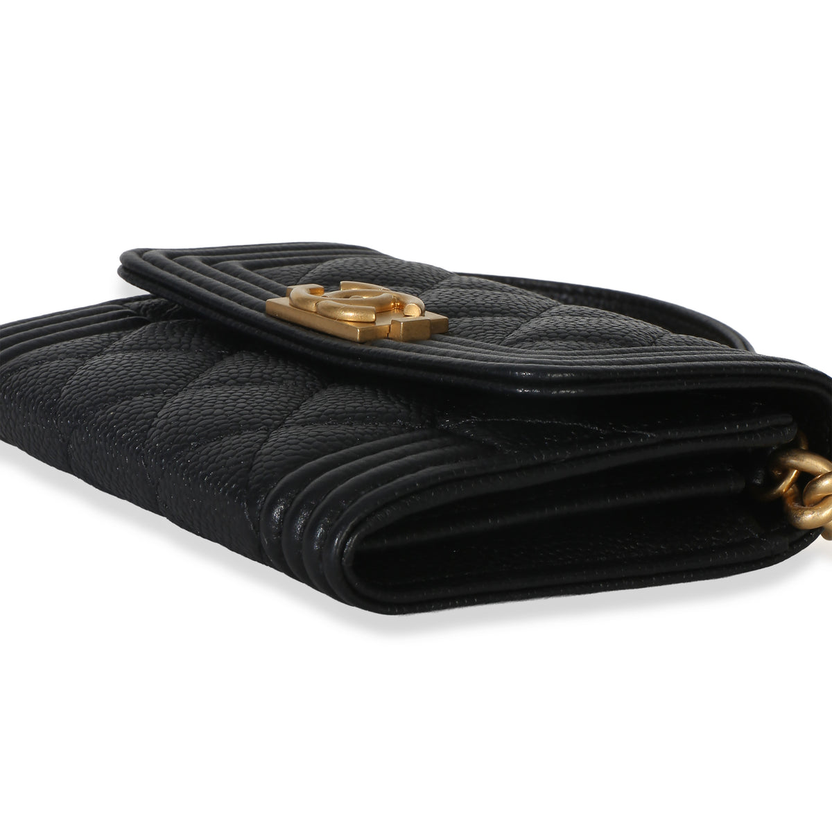 Chanel Black Quilted Caviar Boy Card Holder On Chain Handbag 6