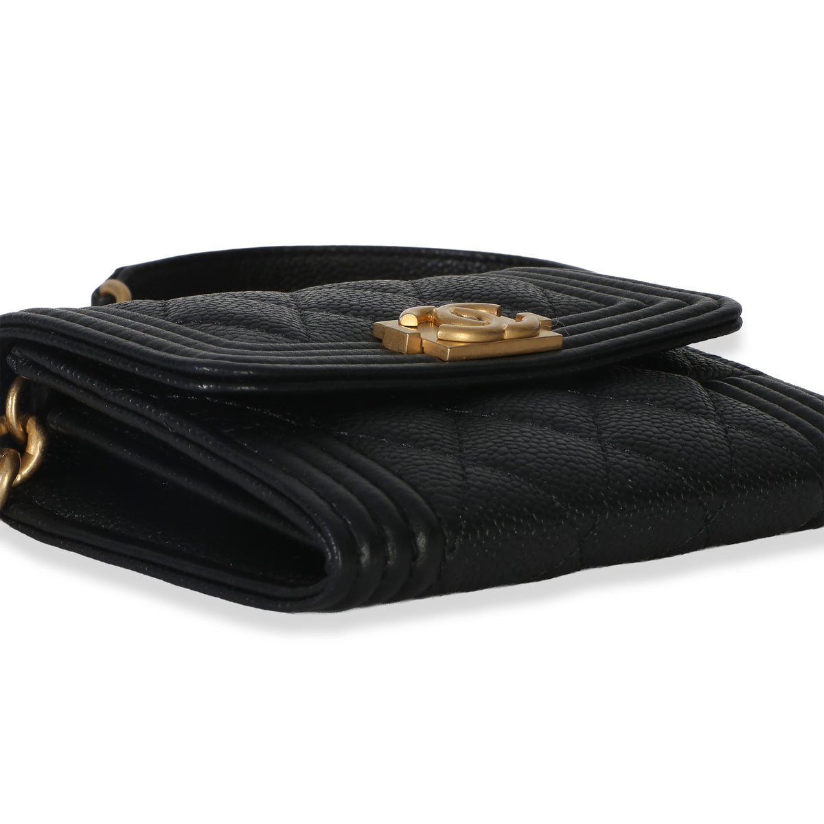 Chanel Black Quilted Caviar Boy Card Holder On Chain Handbag 7