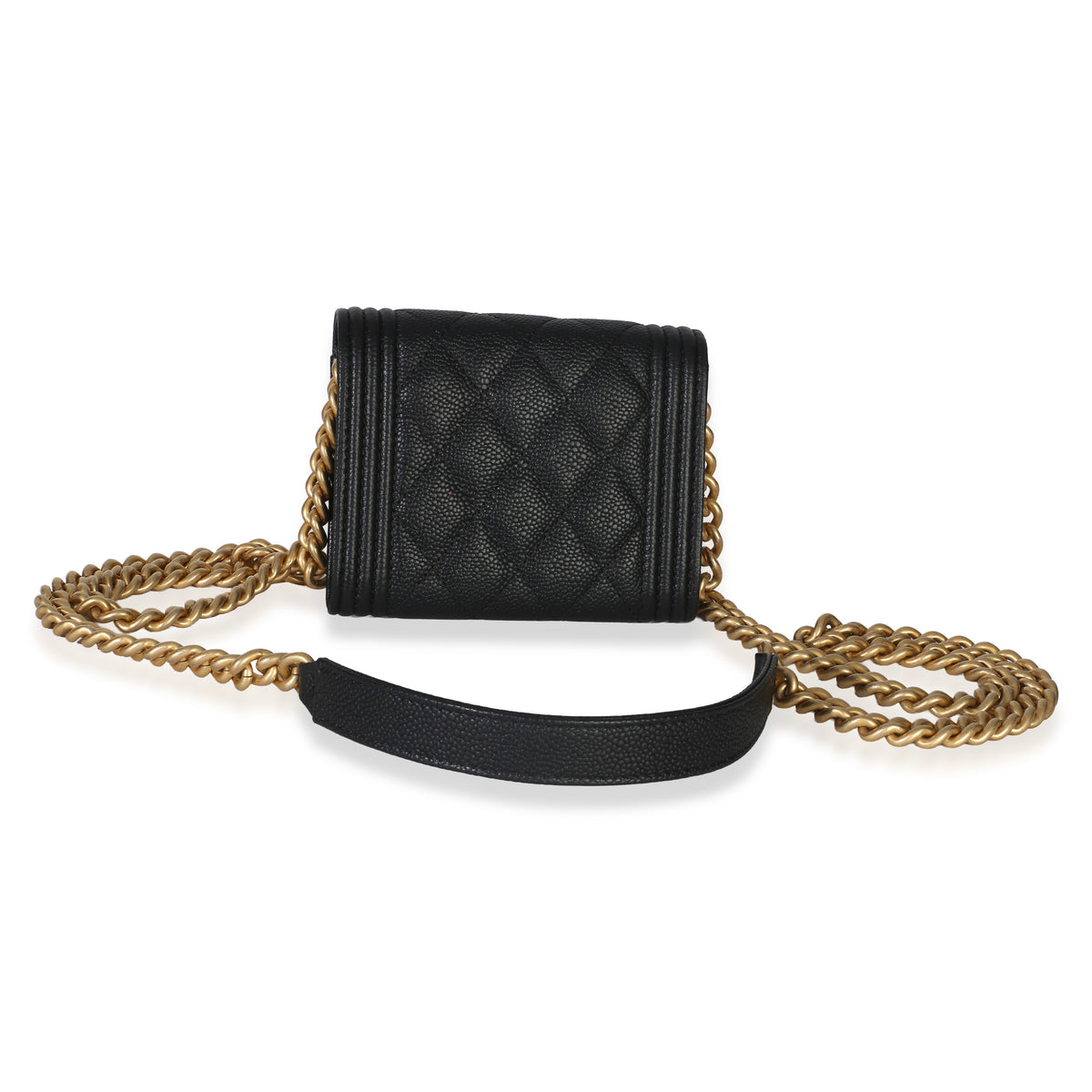 Chanel Black Quilted Caviar Boy Card Holder On Chain Handbag 9