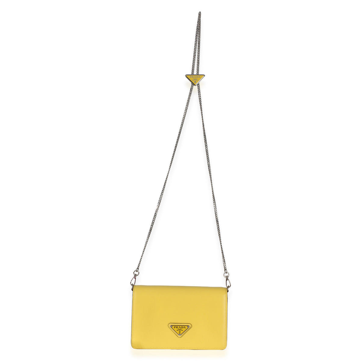 Prada Yellow Spazzolato Triangle Chain Crossbody Handbag 8
