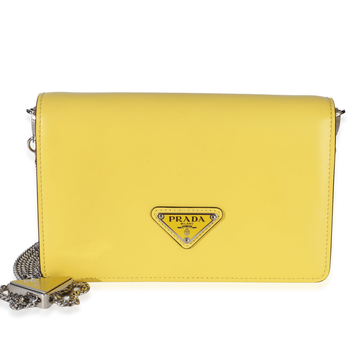Prada Yellow Spazzolato Triangle Chain Crossbody Handbag id