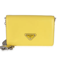 Prada Yellow Spazzolato Triangle Chain Crossbody Handbag id