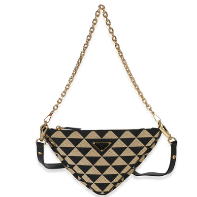 Prada Black Beige Jacquard Triangolo Symbole Mini Triangle Bag Handbag id
