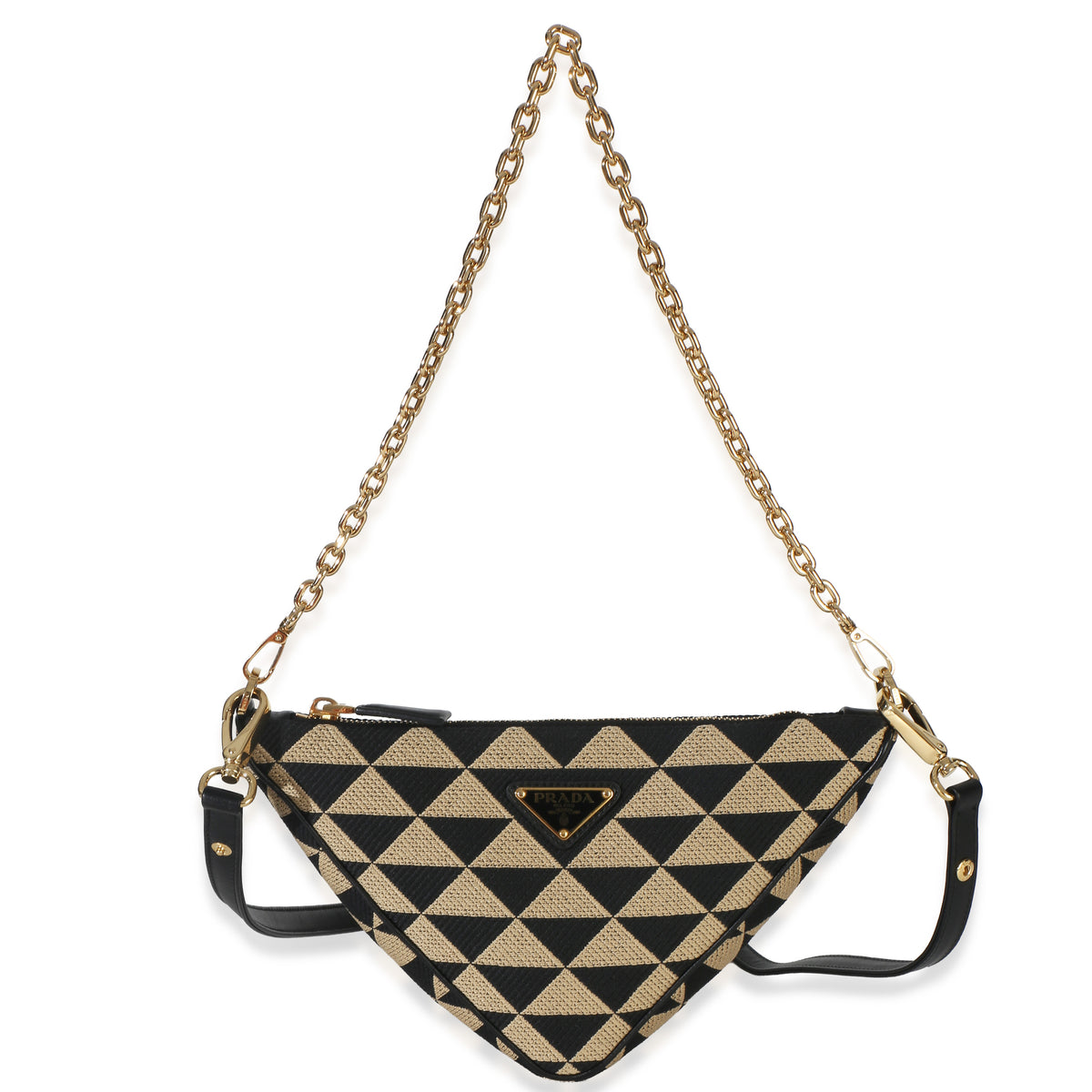 Prada Black Beige Jacquard Triangolo Symbole Mini Triangle Bag Handbag id