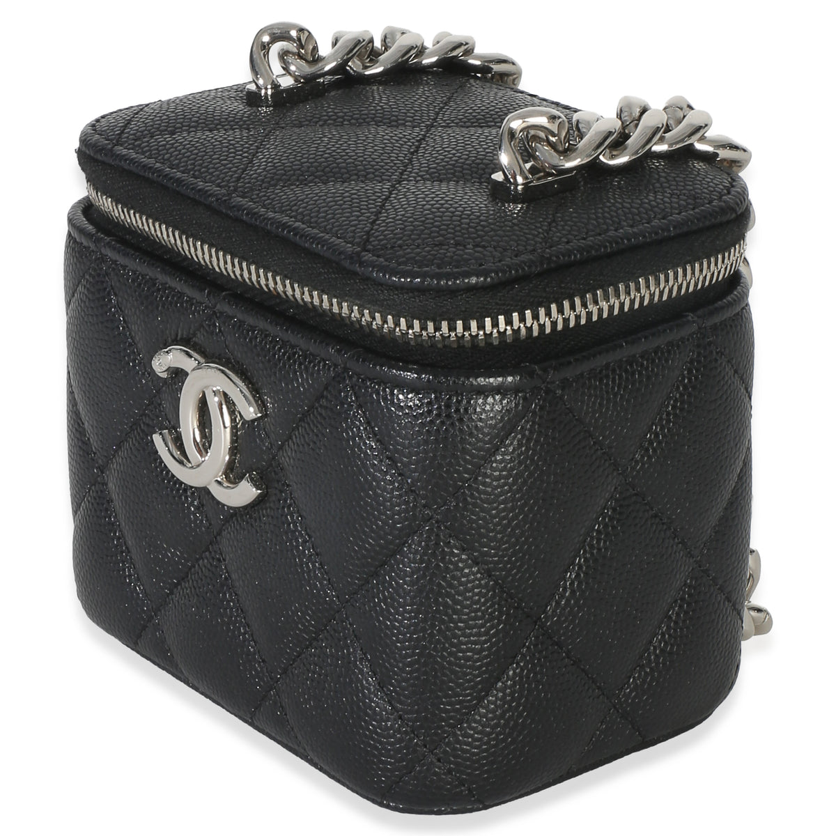 Chanel Black Quilted Caviar Coco Chain Mini Vanity Case Handbag 2