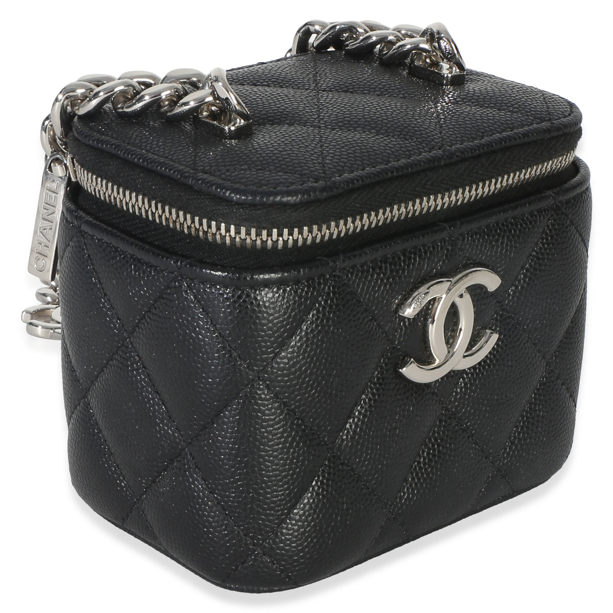 Chanel Black Quilted Caviar Coco Chain Mini Vanity Case Handbag 3