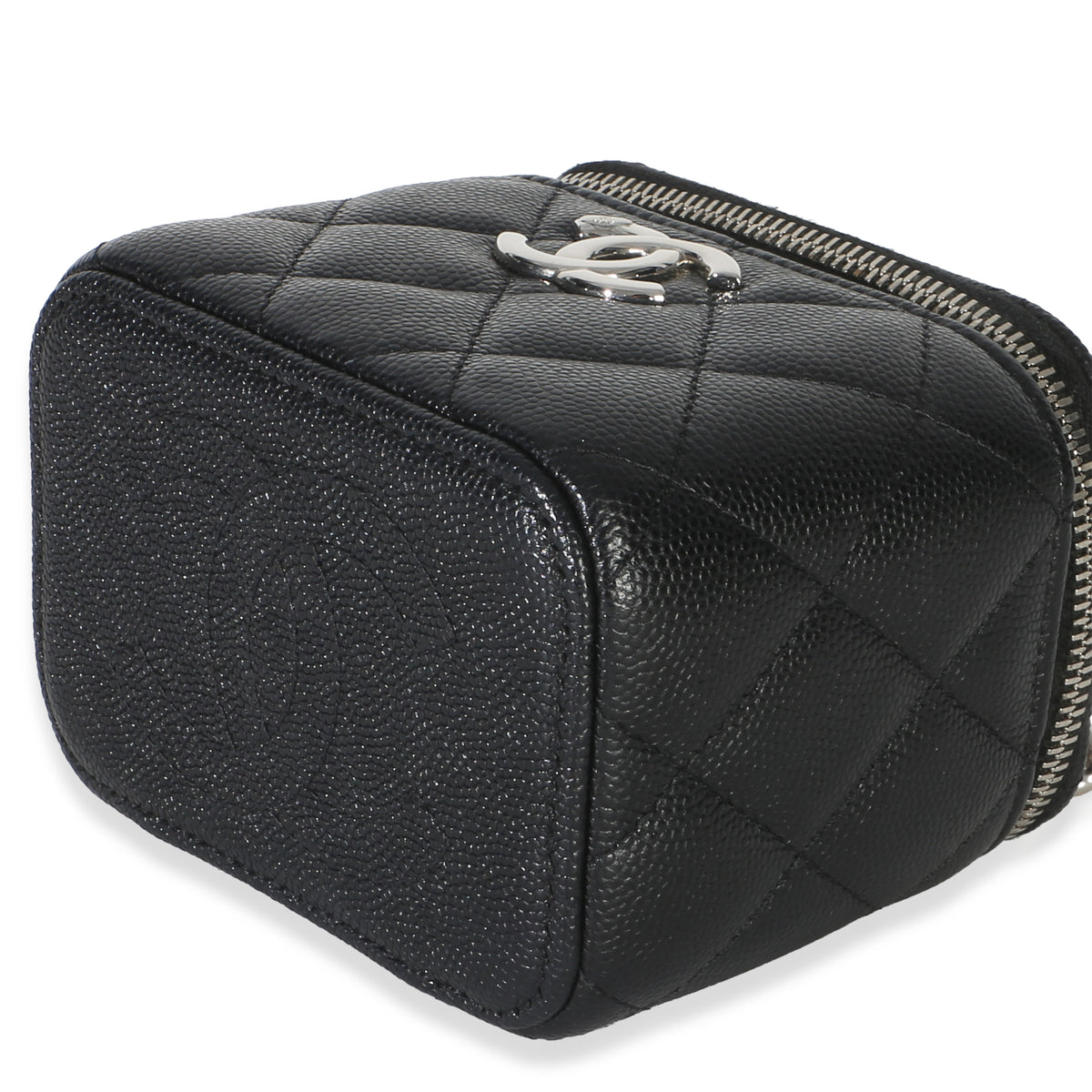 Chanel Black Quilted Caviar Coco Chain Mini Vanity Case Handbag 6