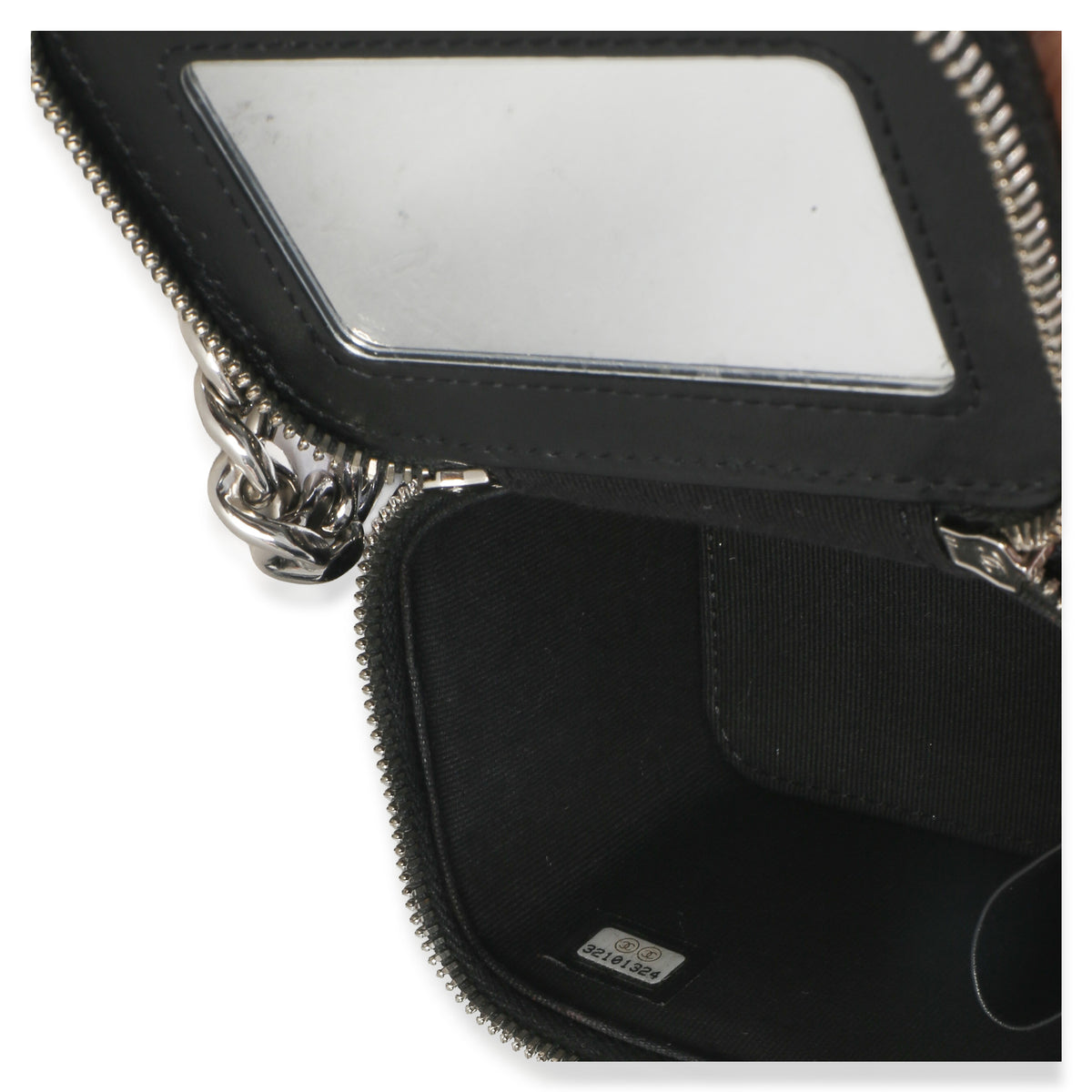 Chanel Black Quilted Caviar Coco Chain Mini Vanity Case Handbag 8