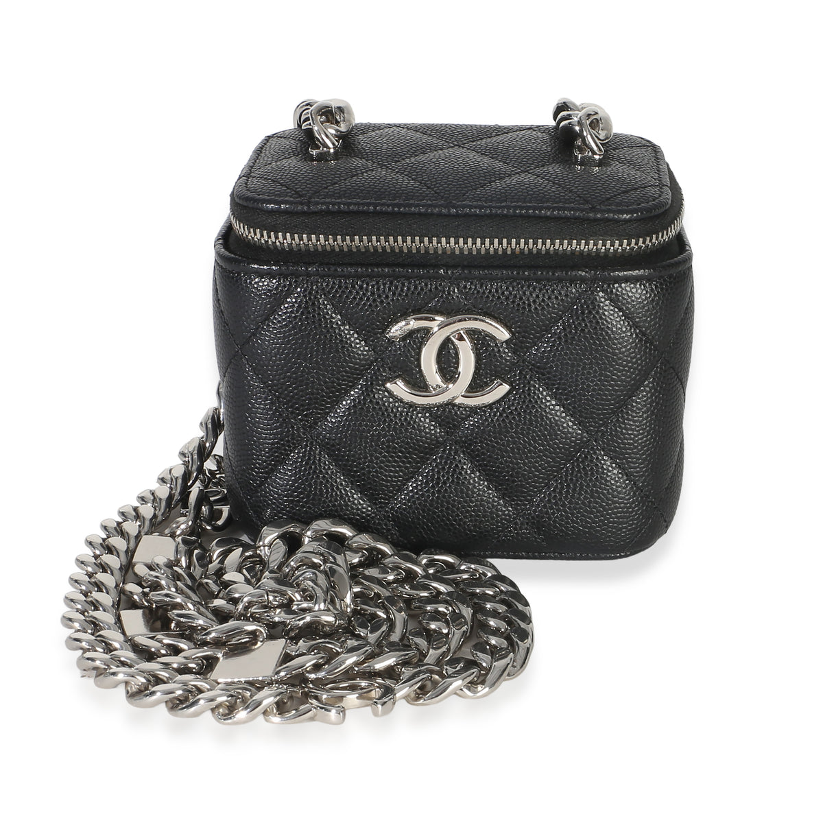 Chanel Black Quilted Caviar Coco Chain Mini Vanity Case Handbag id