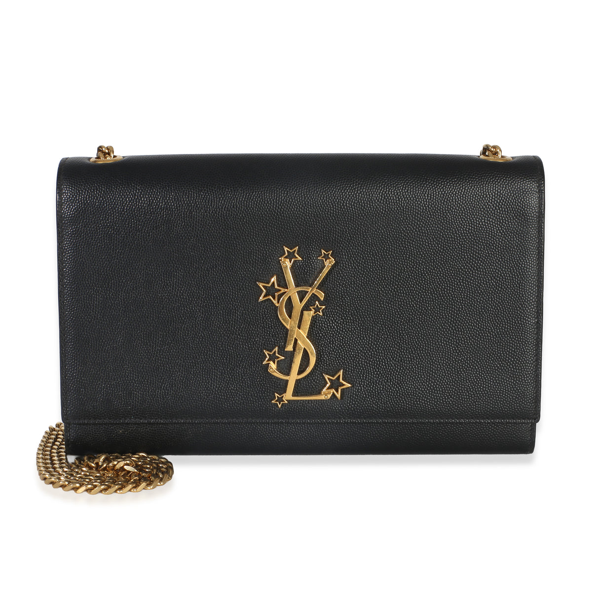 Saint Laurent Black Grain De Poudre Star Studded Monogram Medium Kate Chain Bag Handbag fv