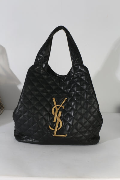 Saint Laurent Black Quilted Lambskin Maxi Icare Shopping Tote Handbag id