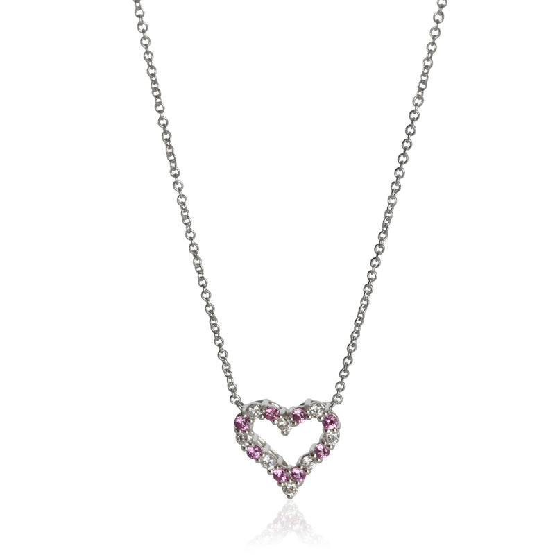 Tiffany & Co. Platinum Pink Sapphire and Diamond Heart Necklace fv