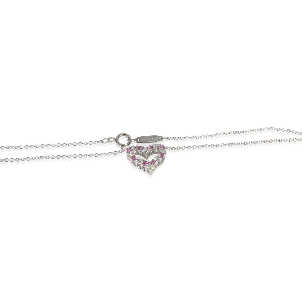 Tiffany & Co. Platinum Pink Sapphire and Diamond Heart Necklace 2