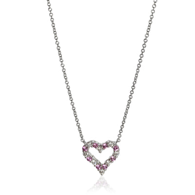 Tiffany & Co. Platinum Pink Sapphire and Diamond Heart Necklace fv