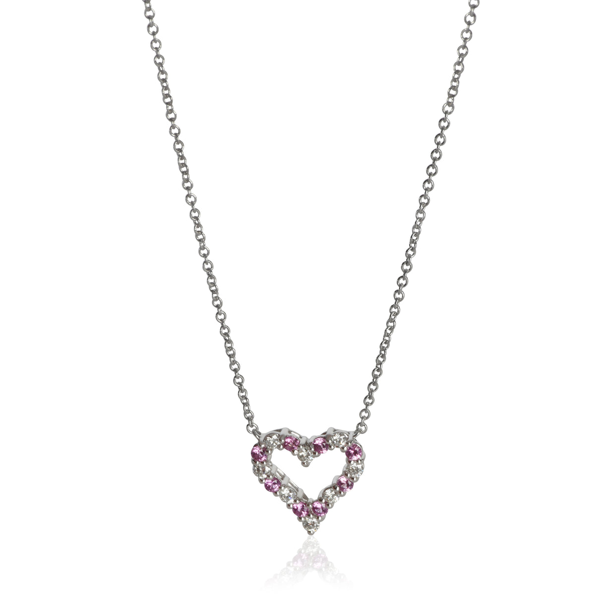 Tiffany & Co. Platinum Pink Sapphire and Diamond Heart Necklace fv