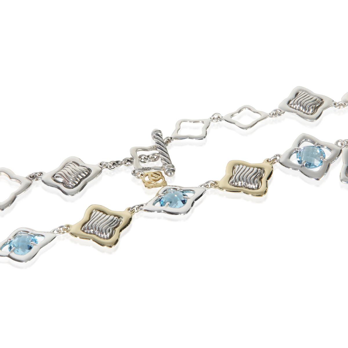 David Yurman Yellow Gold & Sterling Silver Topaz Quatrefoil Station Necklace 2