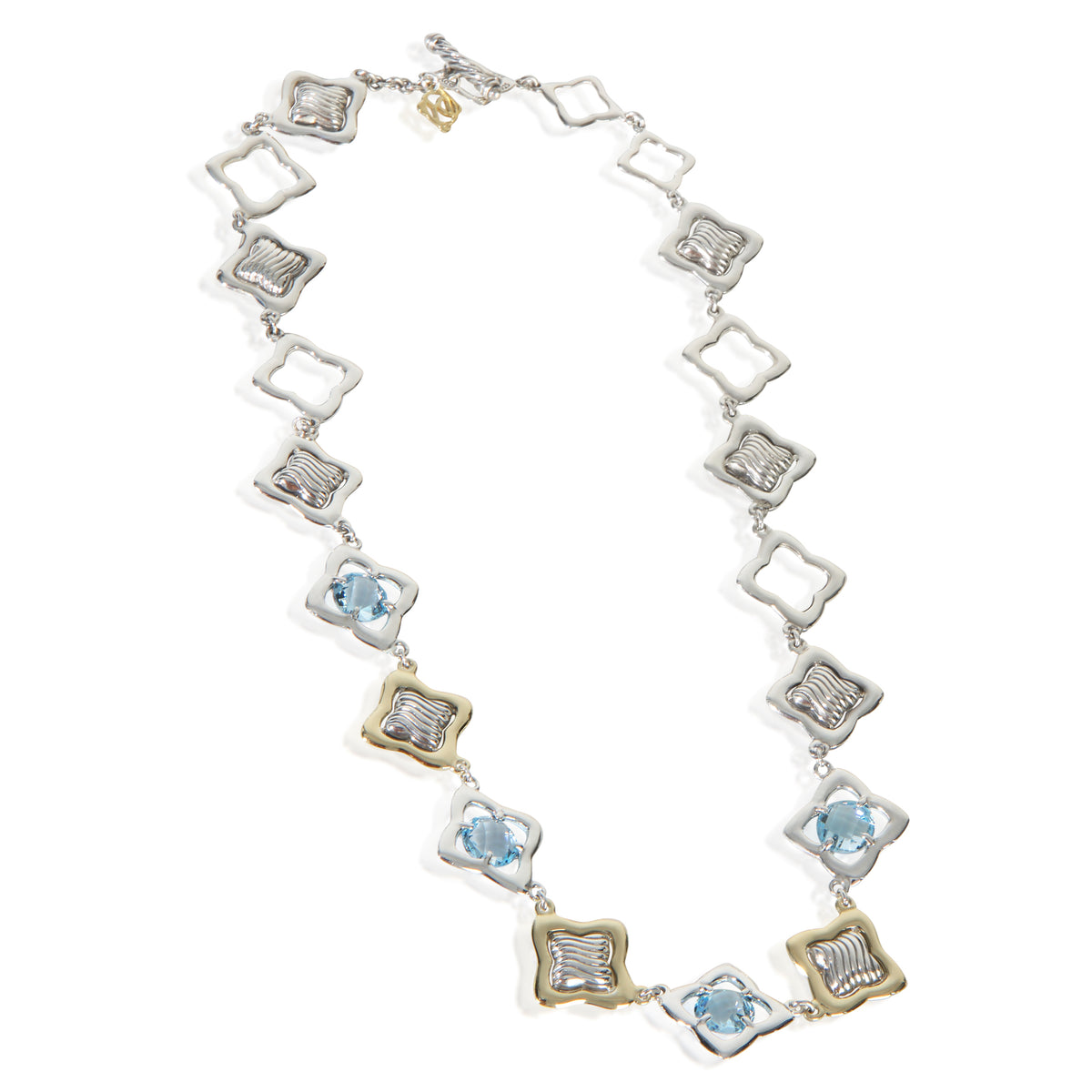 David Yurman Yellow Gold & Sterling Silver Topaz Quatrefoil Station Necklace 3