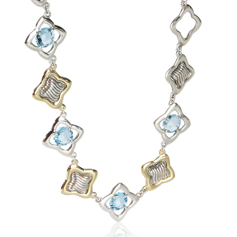 David Yurman Yellow Gold & Sterling Silver Topaz Quatrefoil Station Necklace fv