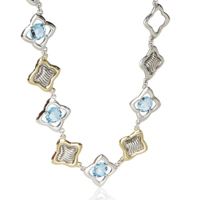 David Yurman Yellow Gold & Sterling Silver Topaz Quatrefoil Station Necklace fv