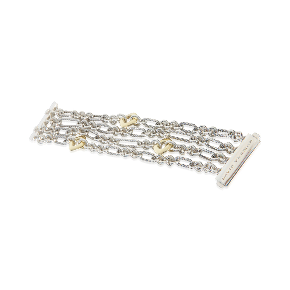 David Yurman Yellow Gold & Sterling Silver  Figaro Multi Strand Bracelet 3