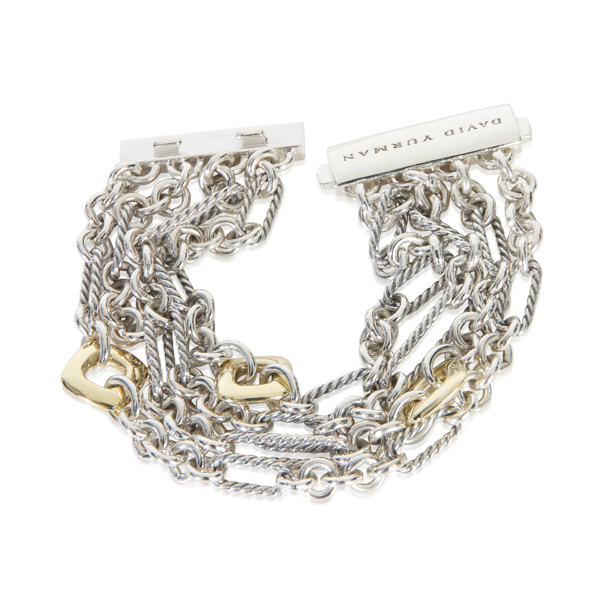 David Yurman Yellow Gold & Sterling Silver  Figaro Multi Strand Bracelet 4