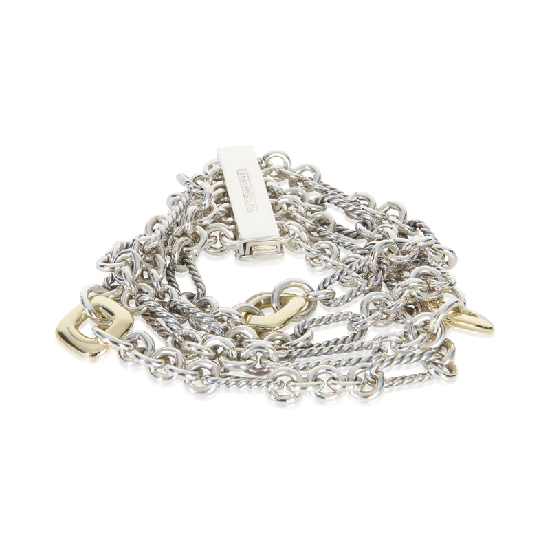 David Yurman Yellow Gold & Sterling Silver  Figaro Multi Strand Bracelet fv