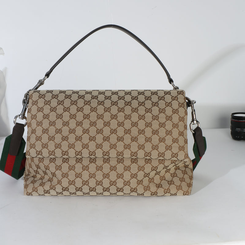 Gucci Dark Brown GG Monogram Canvas Large Crossbody Bag Handbag id