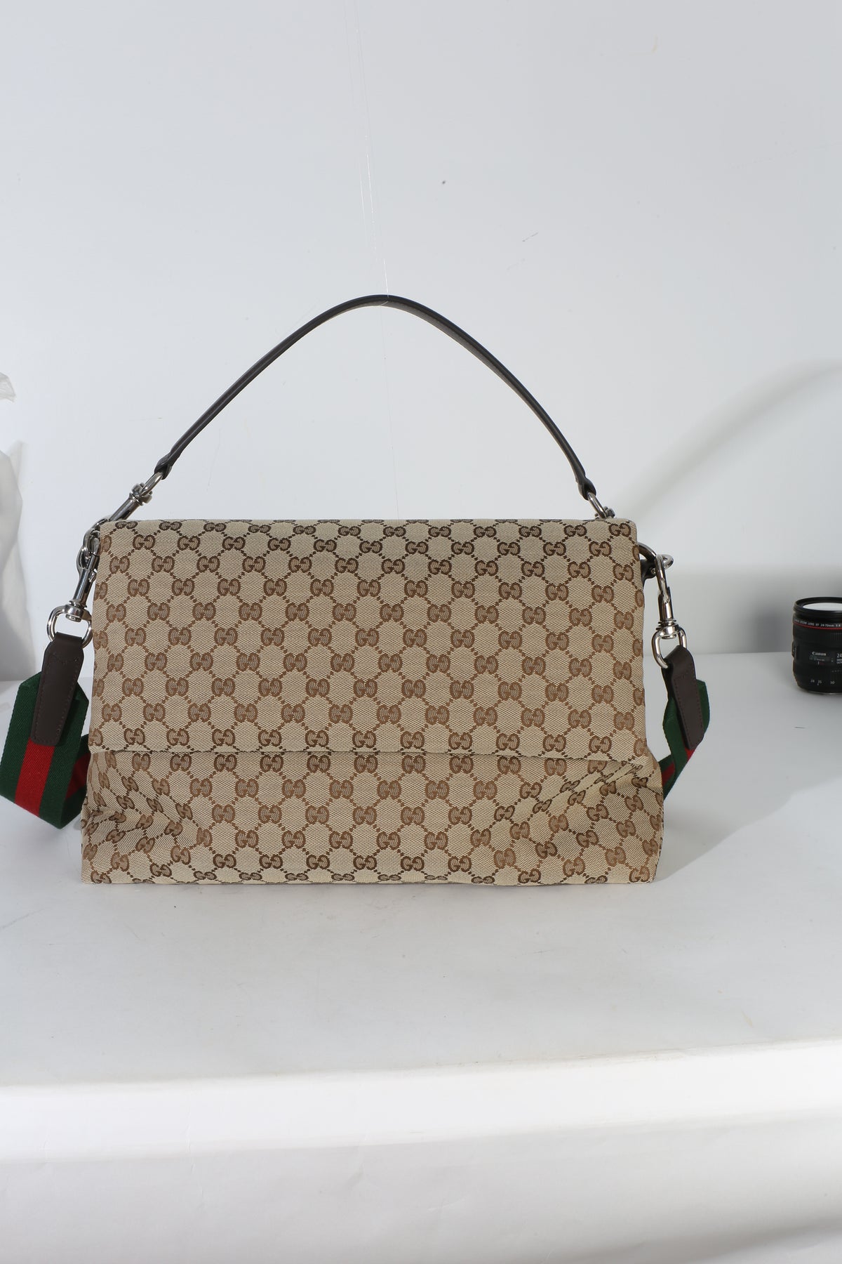 Gucci Dark Brown GG Monogram Canvas Large Crossbody Bag Handbag id