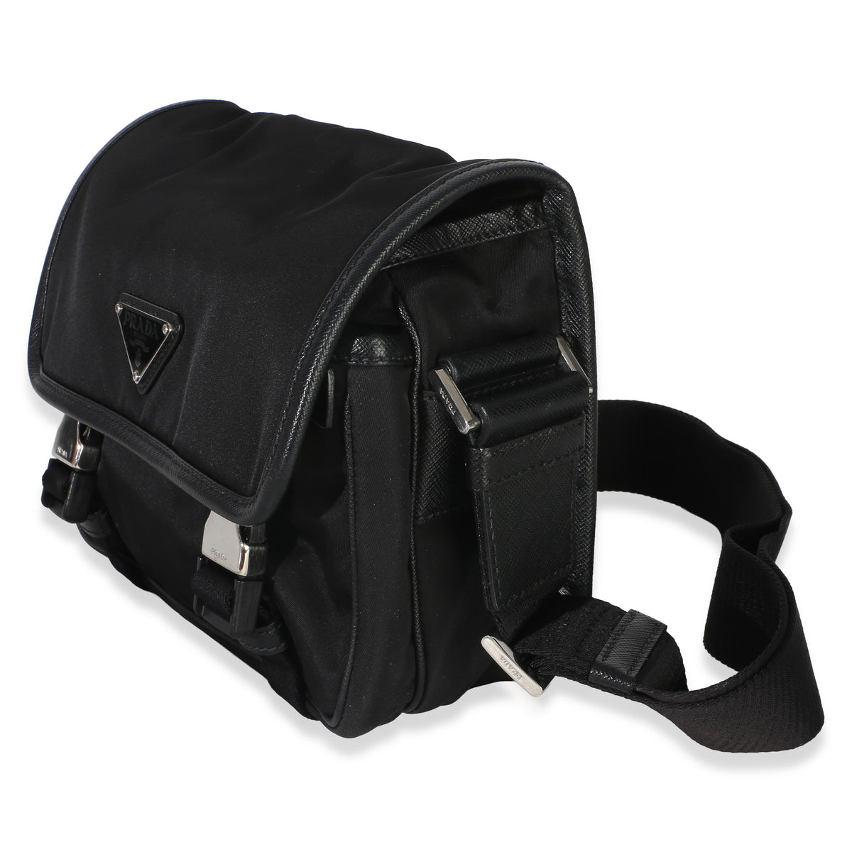 Prada Black Tessuto Saffiano Double Buckle Messenger Bag Handbag 2