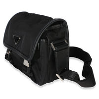 Prada Black Tessuto Saffiano Double Buckle Messenger Bag Handbag 2