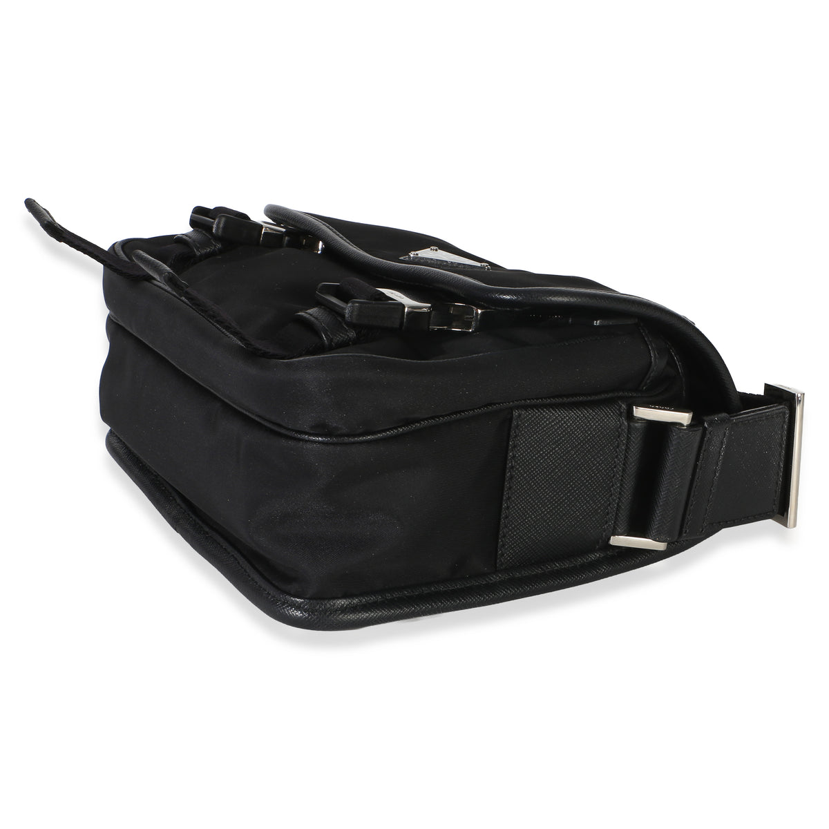 Prada Black Tessuto Saffiano Double Buckle Messenger Bag Handbag 6