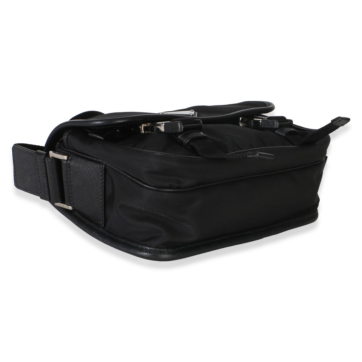 Prada Black Tessuto Saffiano Double Buckle Messenger Bag Handbag 7
